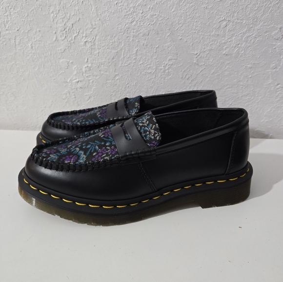 Dr. Doc Martens Penton Black Floral Jacquard Slip On Loafers Shoes Women's Sz 7 - Picture 3 of 6